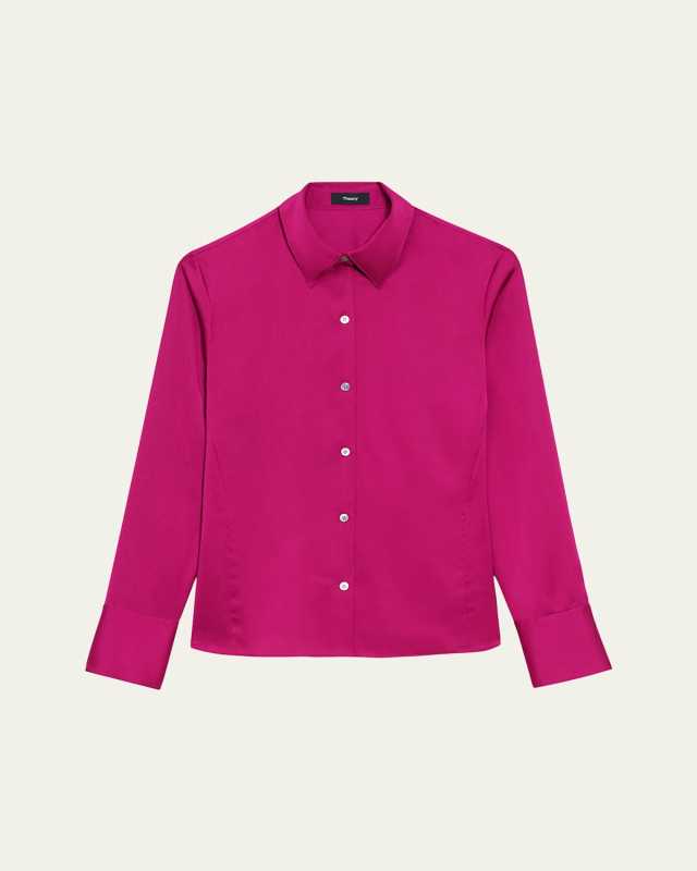 Satin Slim Button-Front Blouse